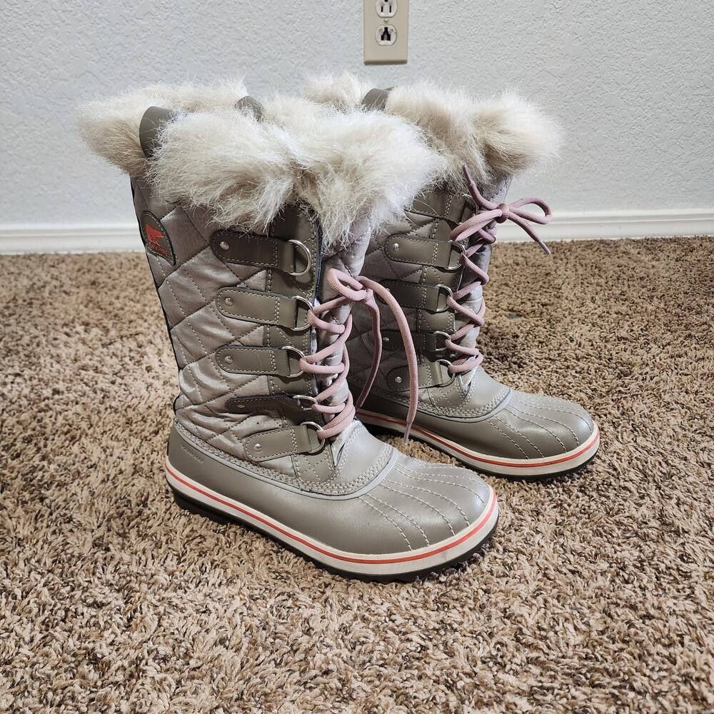 Sorel Tofino II Waterproof Snow Boots Gray Pink Faux Fur Trim Women’s 8.5